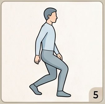 Em pé, sobre perna flexionada
